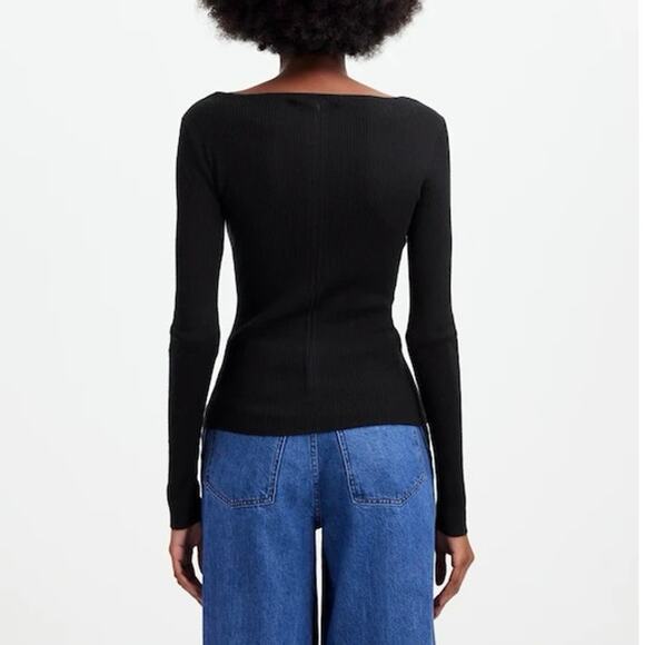 NWT Madewell Merino Wool-Silk Blend Scoopneck Sweater True Black Size Large - Picture 2 of 10